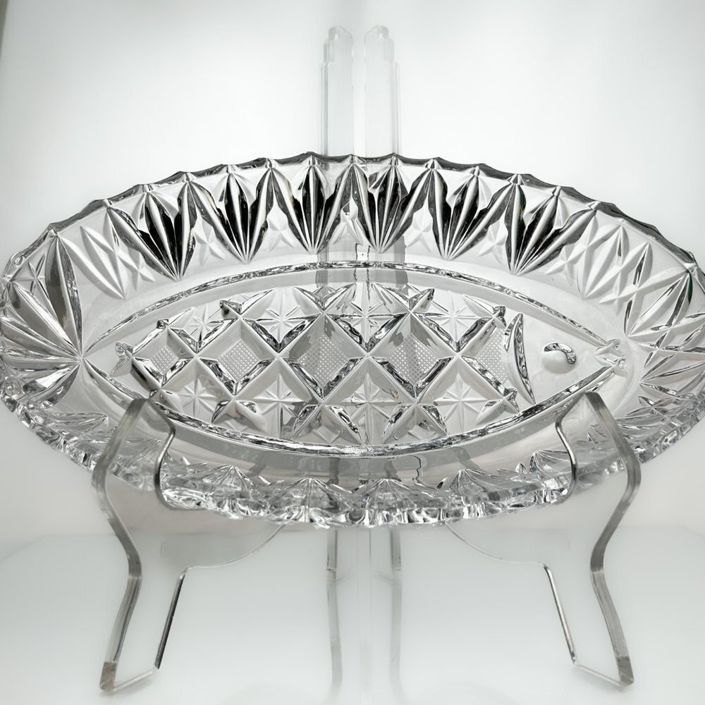 Crystal Creamer Set | Cut Crystal in 1970s Retro Design | Creamer, Sugar Bowl, T - Picture 9 of 10